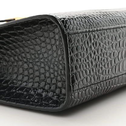 Saint Laurent Shiny Calfskin Crocodile Embossed Manhattan Baguette Black 9 of 10