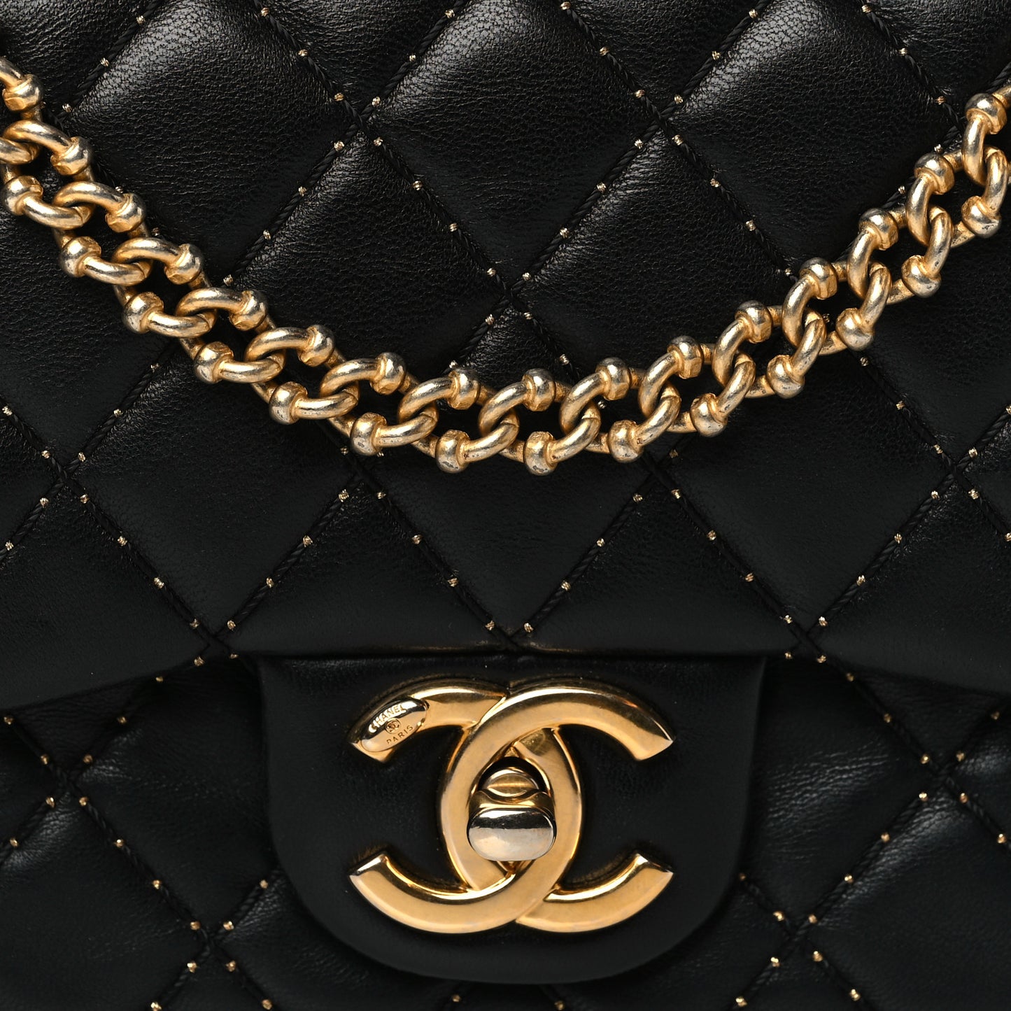 Lambskin Quilted Small Beaded Flap Black