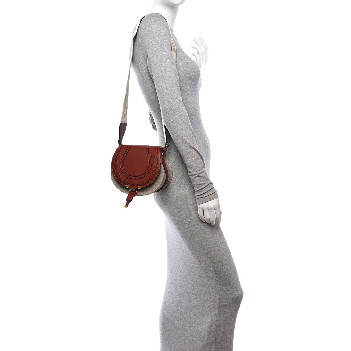 Linen Calfskin Small Marcie Saddle Bag Sepia Brown