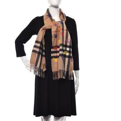 Burberry Cashmere Giant Check EKD Fringe Scarf Camel Multicolor 2 of 5