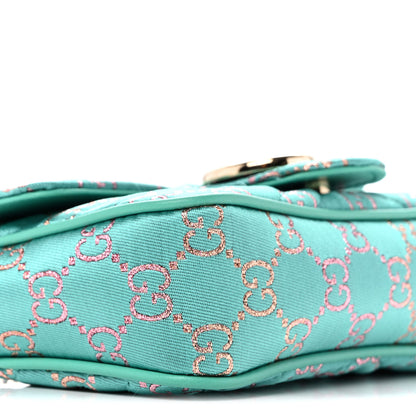 Gucci Canvas Lame GG Monogram Super Mini GG Marmont Shoulder Bag Turquoise Multicolor 9 of 10