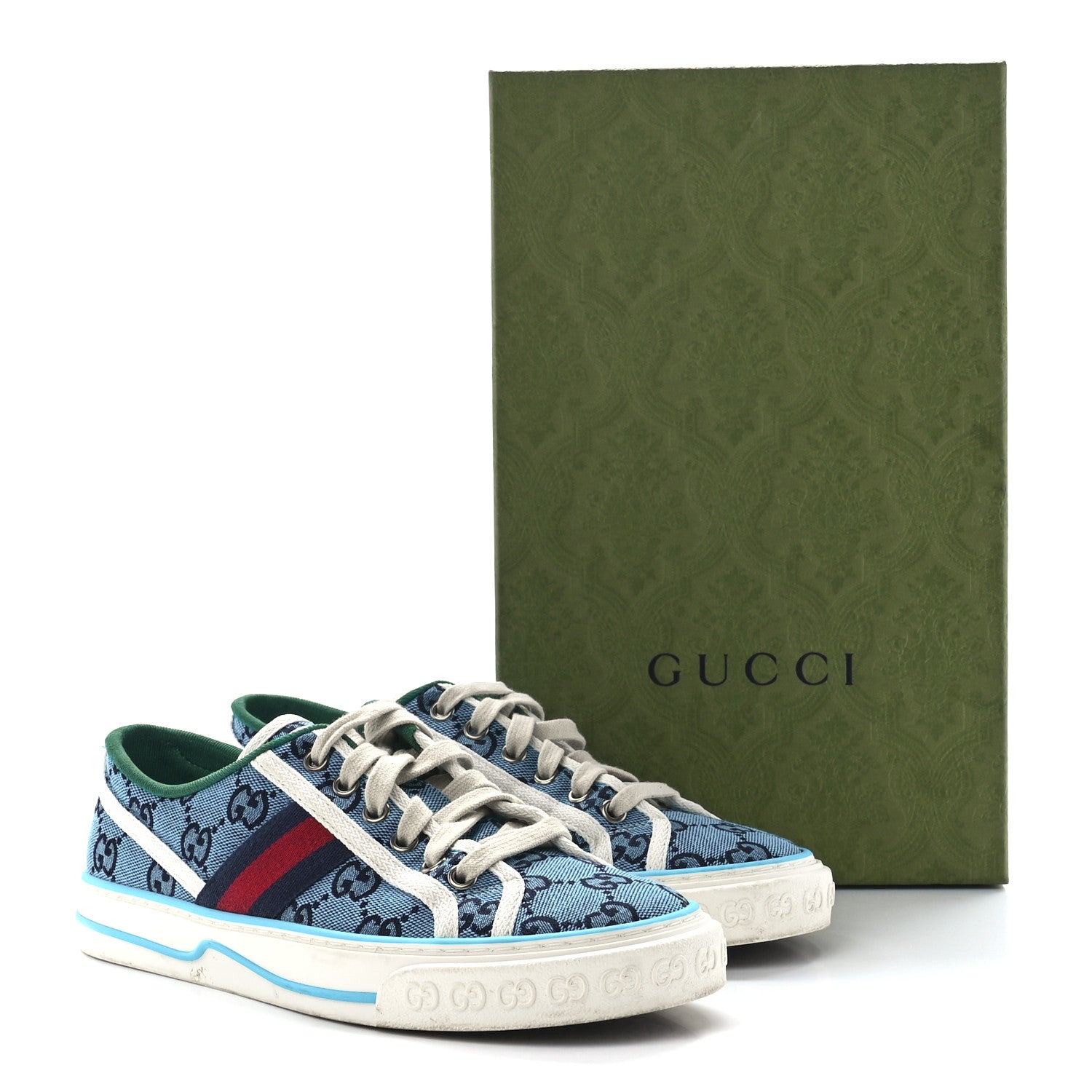 Gucci GG Monogram Multicolor Web Womens 1977 Tennis Sneakers 37.5 Light Blue Mystic White 8 of 8