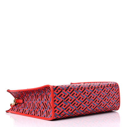 Versace Coated Canvas Calfskin La Greca Signature Tote Bag Blue Red 4 of 8