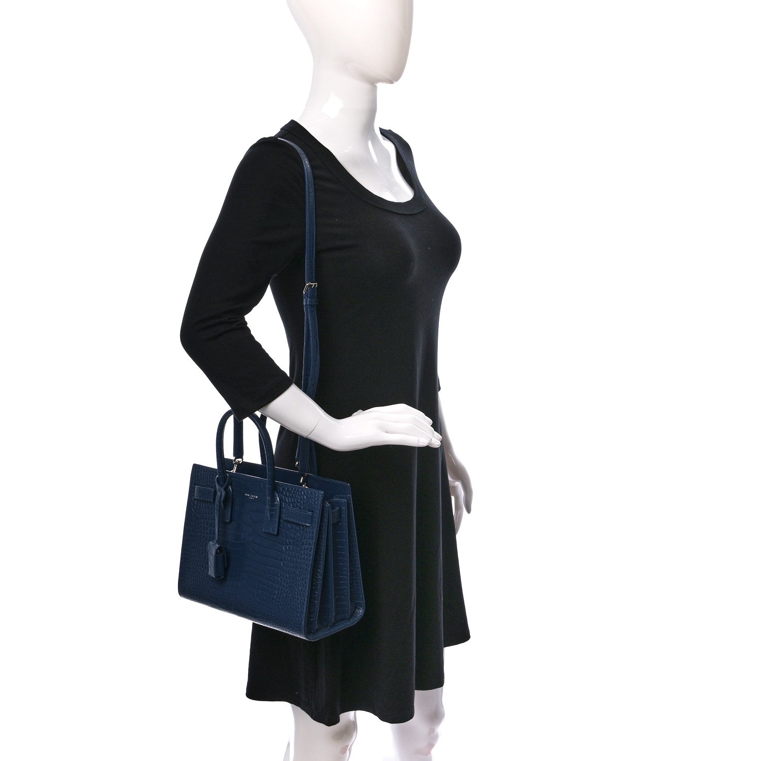Saint Laurent Calfskin Crocodile Embossed Small Sac de Jour Blue 2 of 14