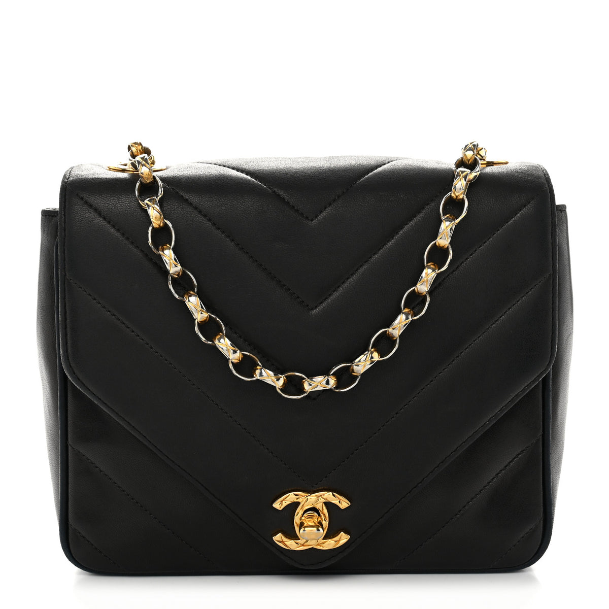 Chanel Lambskin Chevron Quilted Mini Square Flap Black 1 of 13