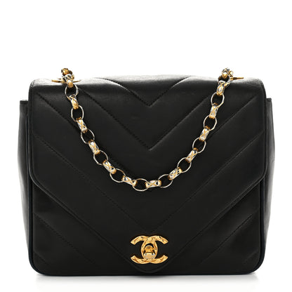 Chanel Lambskin Chevron Quilted Mini Square Flap Black 1 of 13