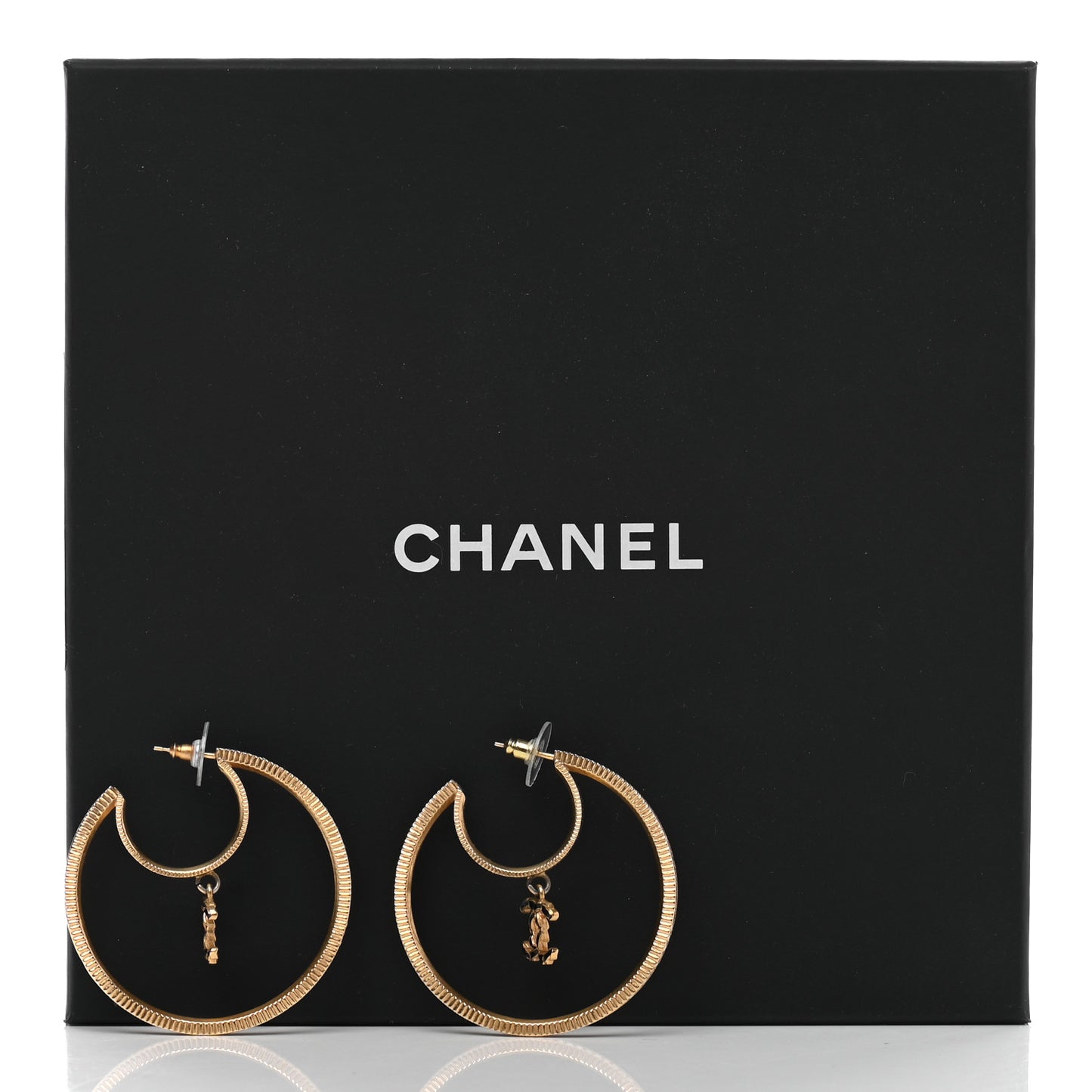 Baguette Crystal CC Drop Hoop Earrings Gold