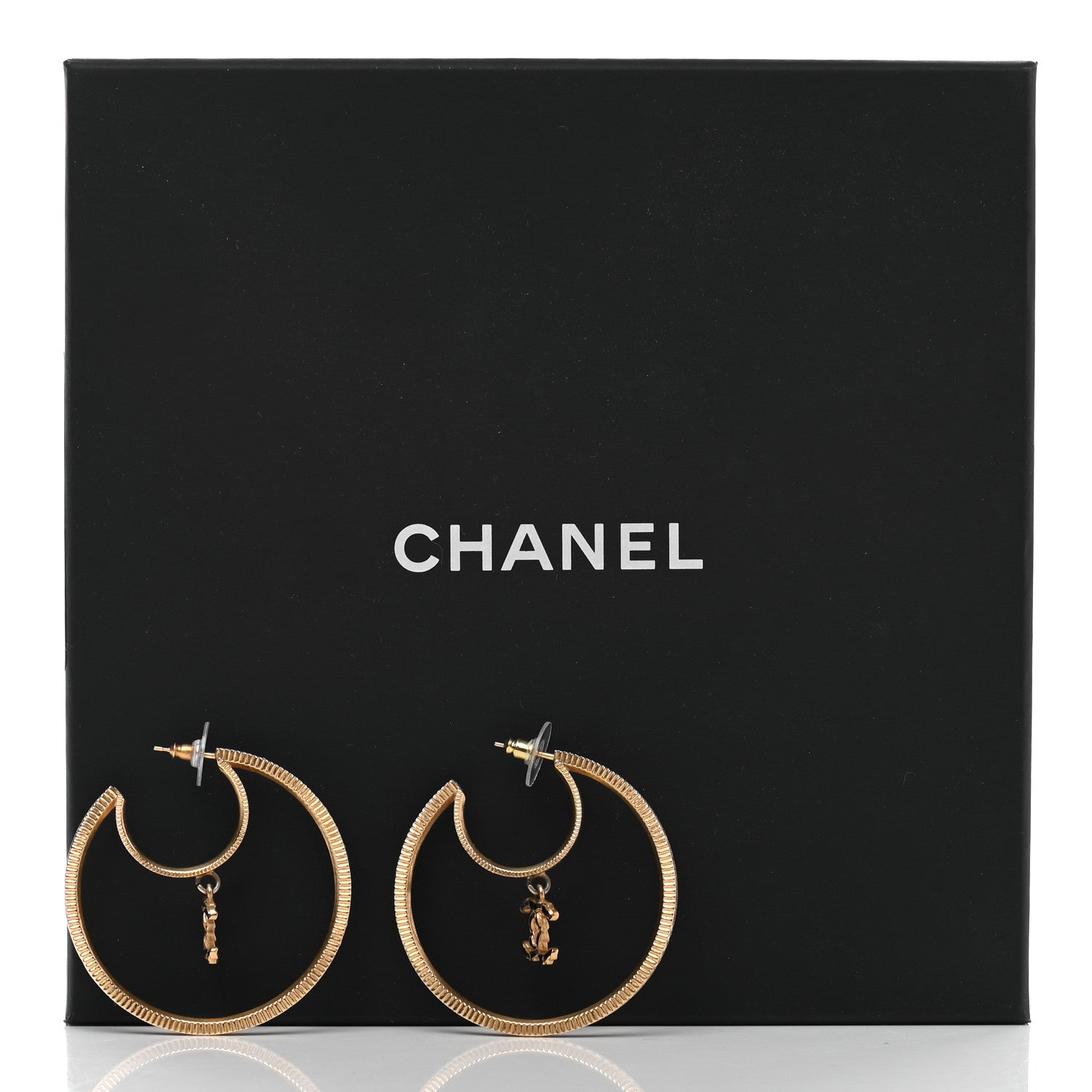 Chanel Baguette Crystal CC Drop Hoop Earrings Gold 6 of 6
