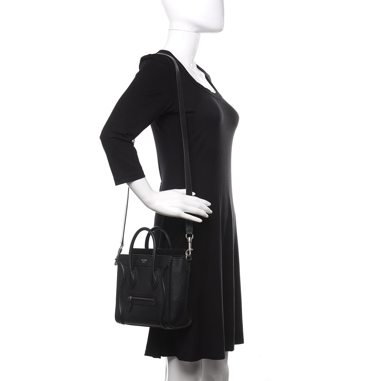 Celine Drummed Calfskin Nano Luggage Black 2 of 9