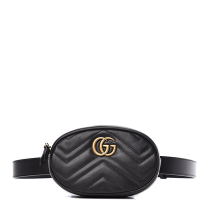 Gucci Calfskin Matelasse GG Marmont Belt Bag 85 34 Black 1 of 10