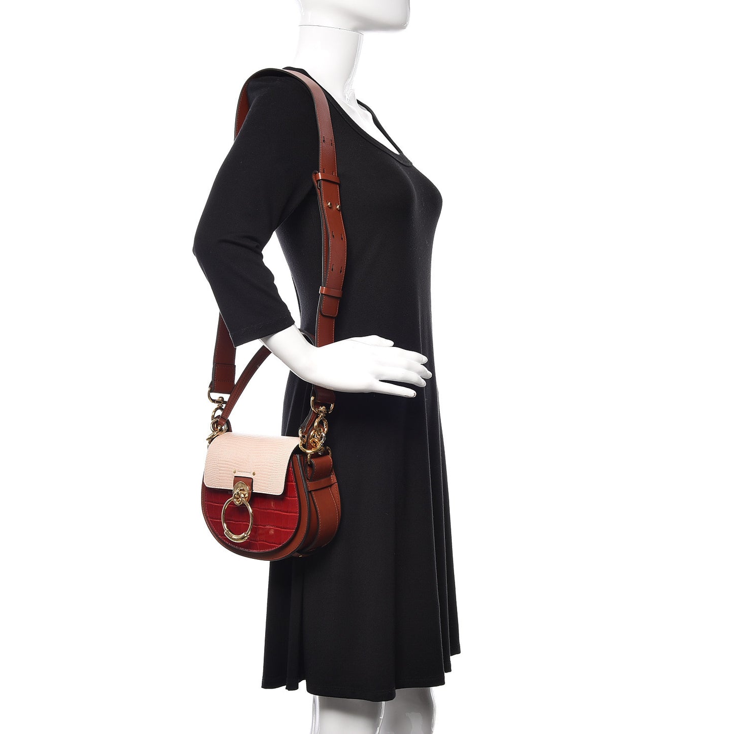 Calfskin Crocodile Embossed Small Tess Bag Pink Red