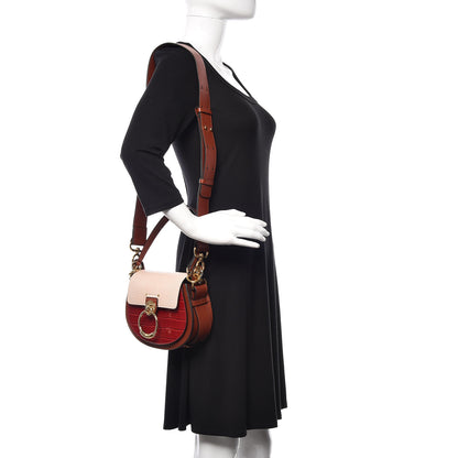 Chloe Calfskin Crocodile Embossed Small Tess Bag Pink Red 2 of 9