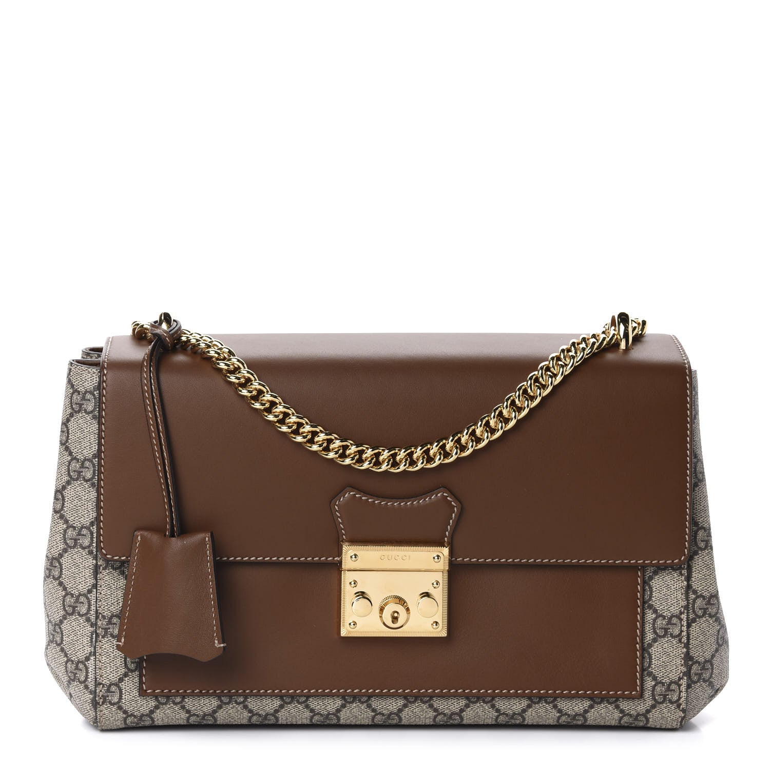 Gucci GG Supreme Monogram Calfskin Padlock Slip Pocket Shoulder Bag Beige Cuir 1 of 9