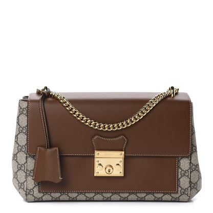 Gucci GG Supreme Monogram Calfskin Padlock Slip Pocket Shoulder Bag Beige Cuir 1 of 9