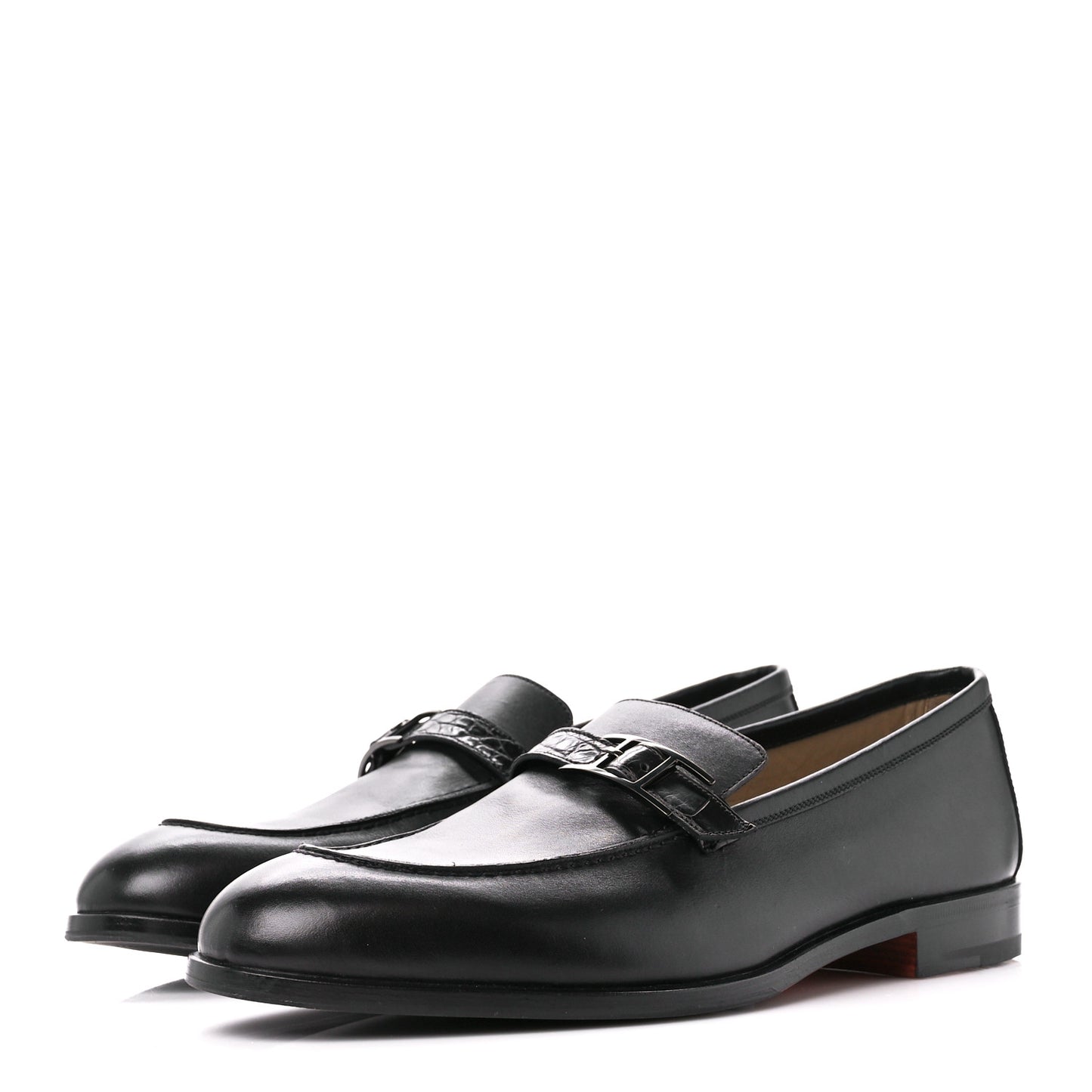 Calfskin Shiny Alligator Mens Monterey Loafers 42 Black