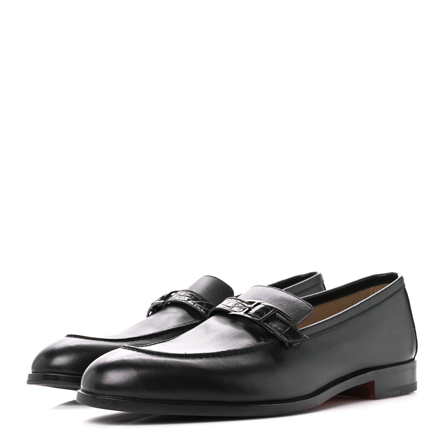 Hermes Calfskin Shiny Alligator Mens Monterey Loafers 42 Black 3 of 8