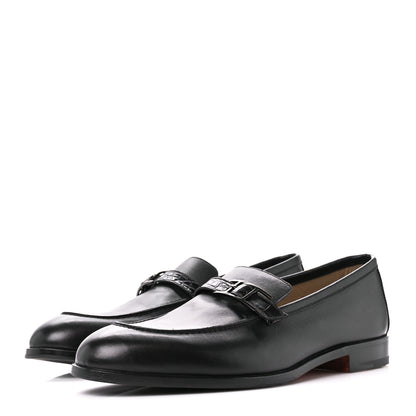 Hermes Calfskin Shiny Alligator Mens Monterey Loafers 42 Black 3 of 8