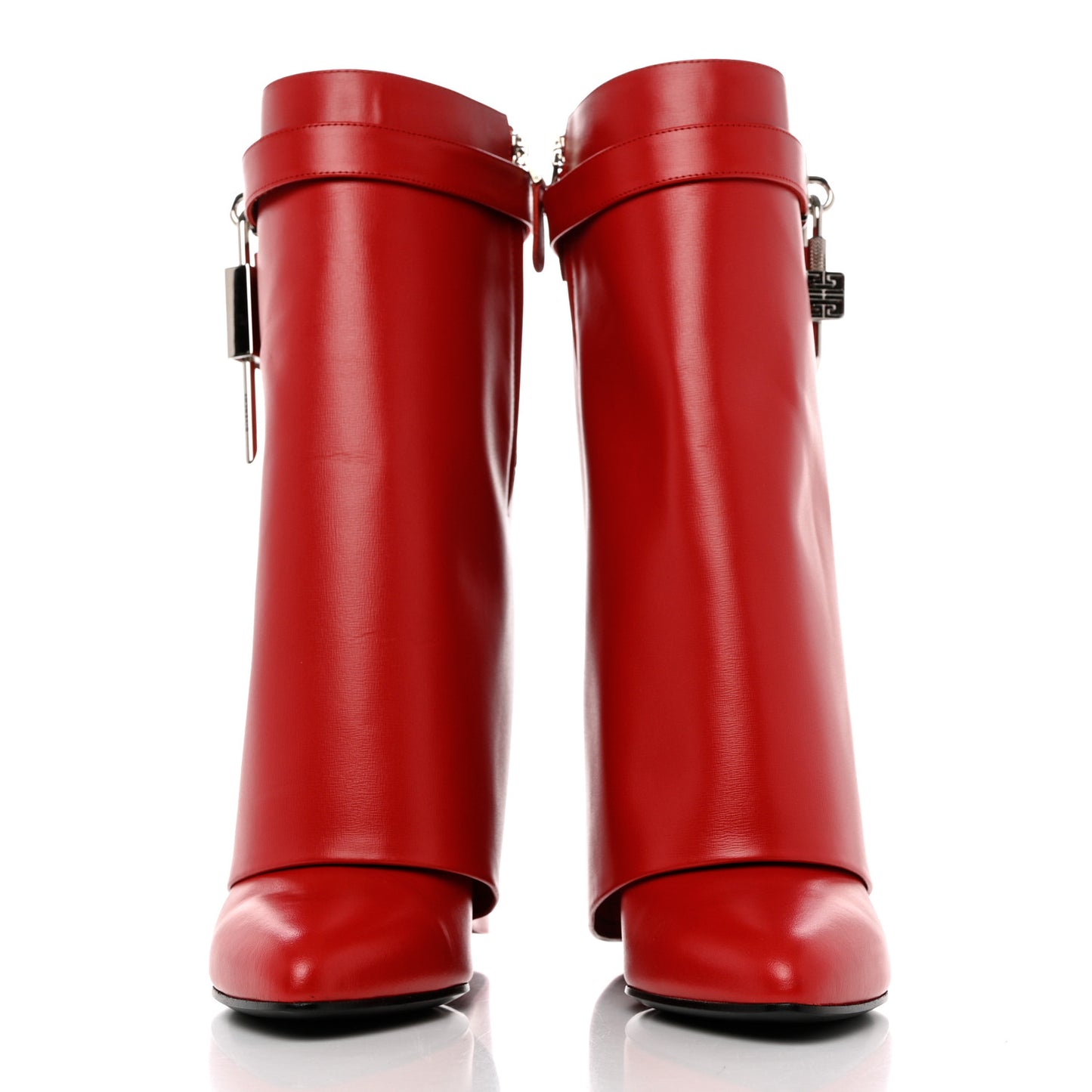 Calfskin Shark Lock Ankle Boots 41 Red