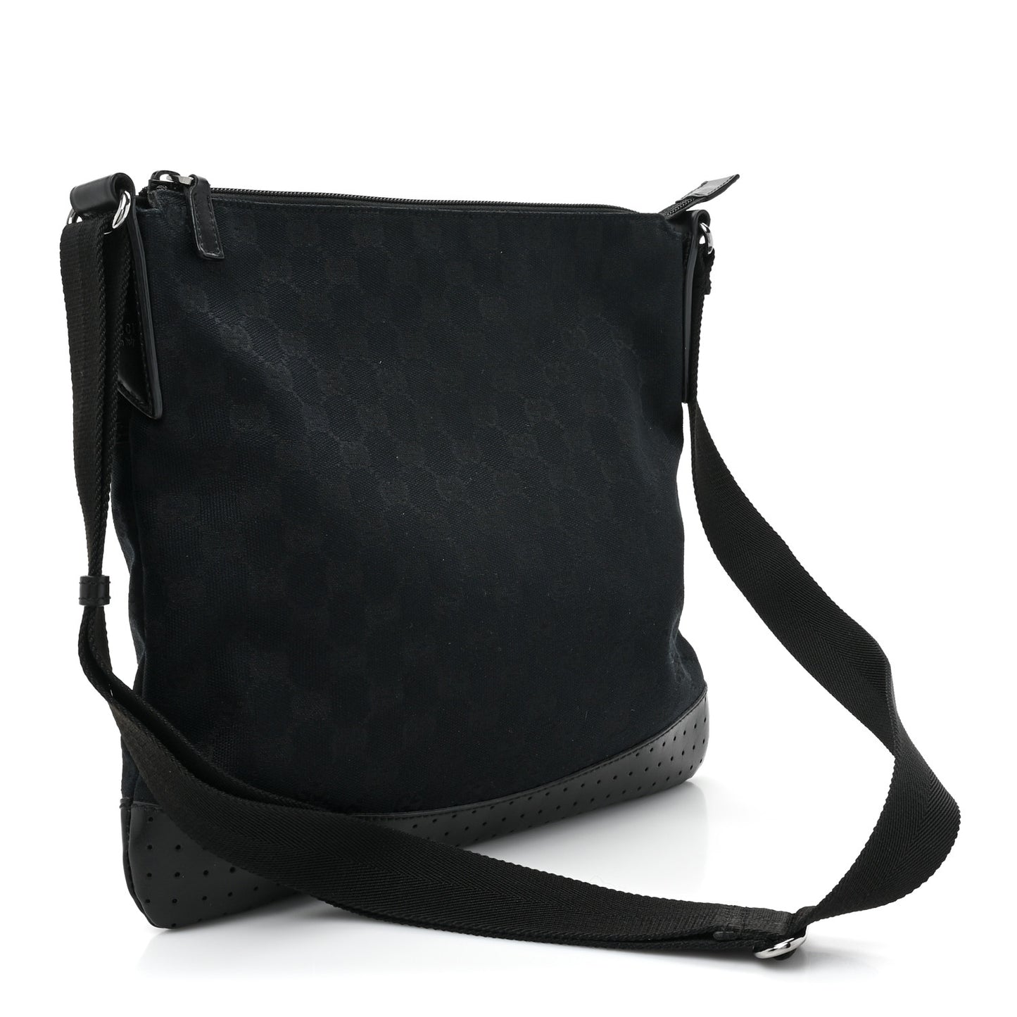 Monogram Calfskin Perforated Medium Flat Messenger Bag Black