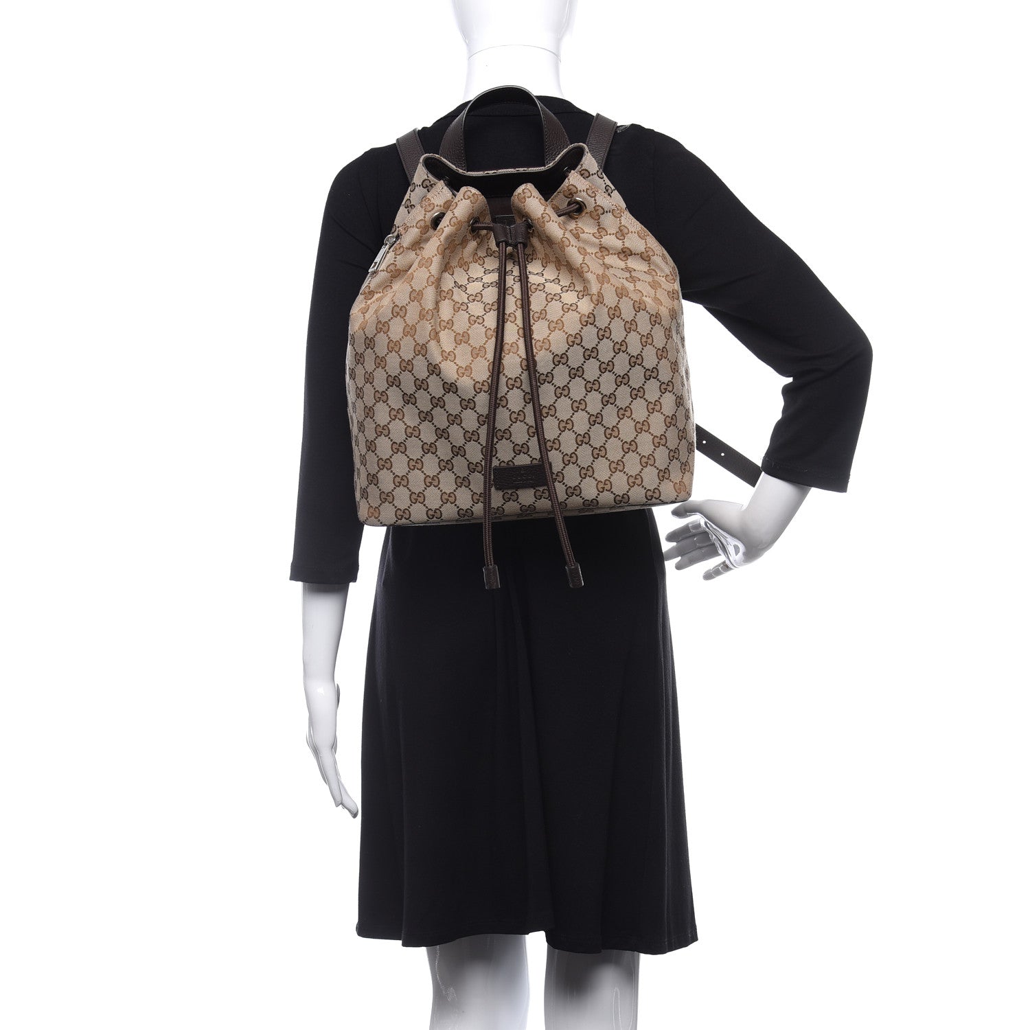 Gucci Monogram Dollar Calfskin O Drawstring Backpack Beige Ebony Testa di Moro Dark Chocolate 2 of 12