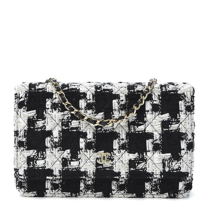 Chanel Tweed Quilted Wallet On Chain WOC Black Ecru White 1 of 10