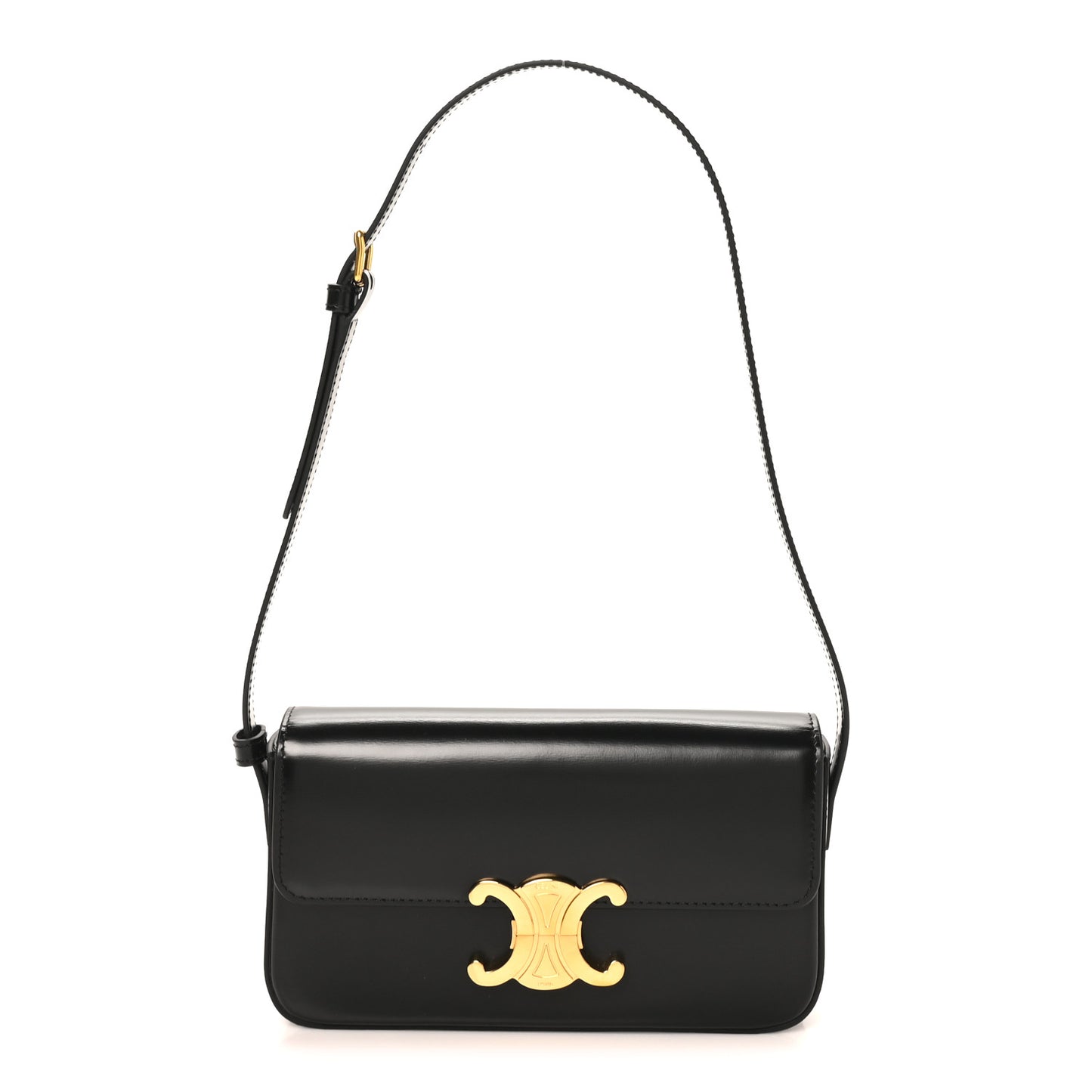 Shiny Calfskin Triomphe Shoulder Bag Black