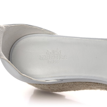 Hermes Goatskin Elda Espadrille Wedge Sandals 37 White 7 of 9