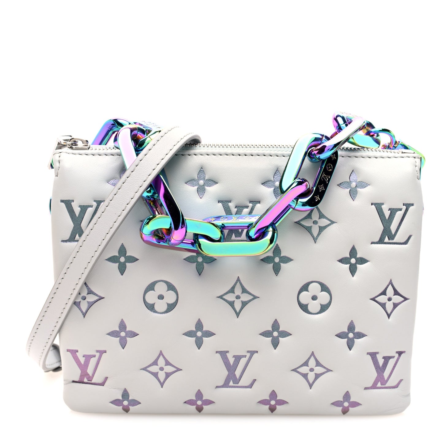 Lambskin Embossed Monogram LV Ski Coussin BB Gray