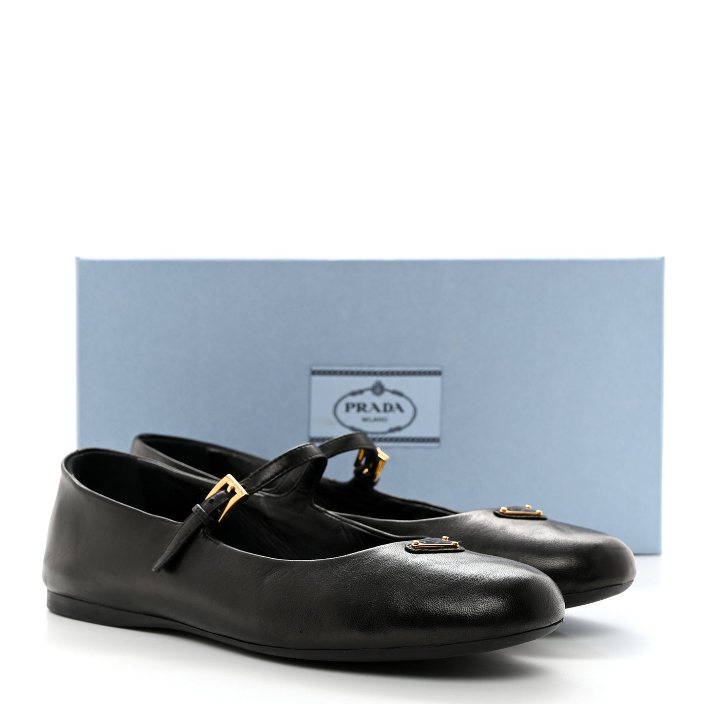 Nappa Metal Triangle Logo Ballet Flats 39 Black