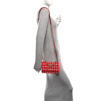 Chanel Tweed Quilted Chanel 19 Wallet On Chain WOC Red White 2 of 11