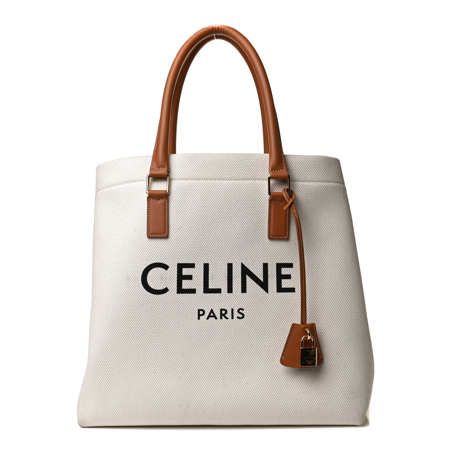Celine Canvas Calfskin Logo Print Small Horizontal Cabas Natural Tan 1 of 14