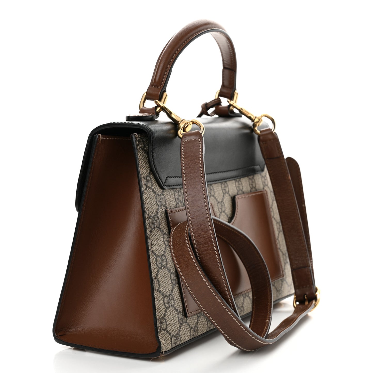 GG Supreme Monogram Calfskin Small Padlock Top Handle Bag Beige Black Cuir