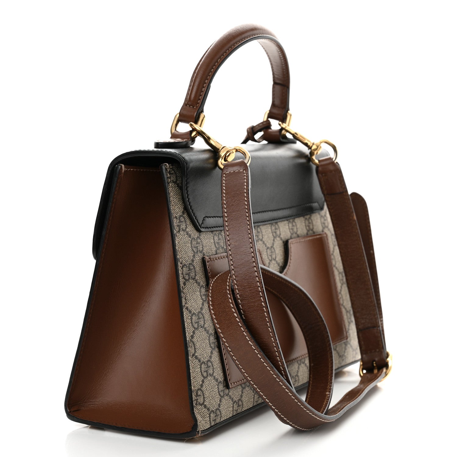 Gucci GG Supreme Monogram Calfskin Small Padlock Top Handle Bag Beige Black Cuir 3 of 15