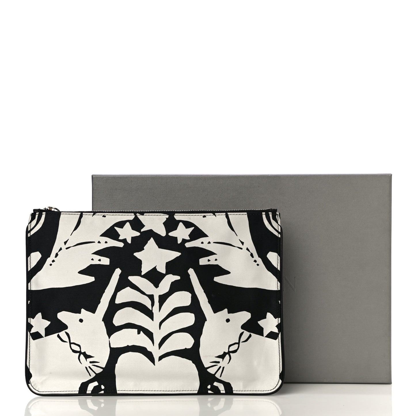 Silk Unicorn Print Skull Zip Pouch Black White