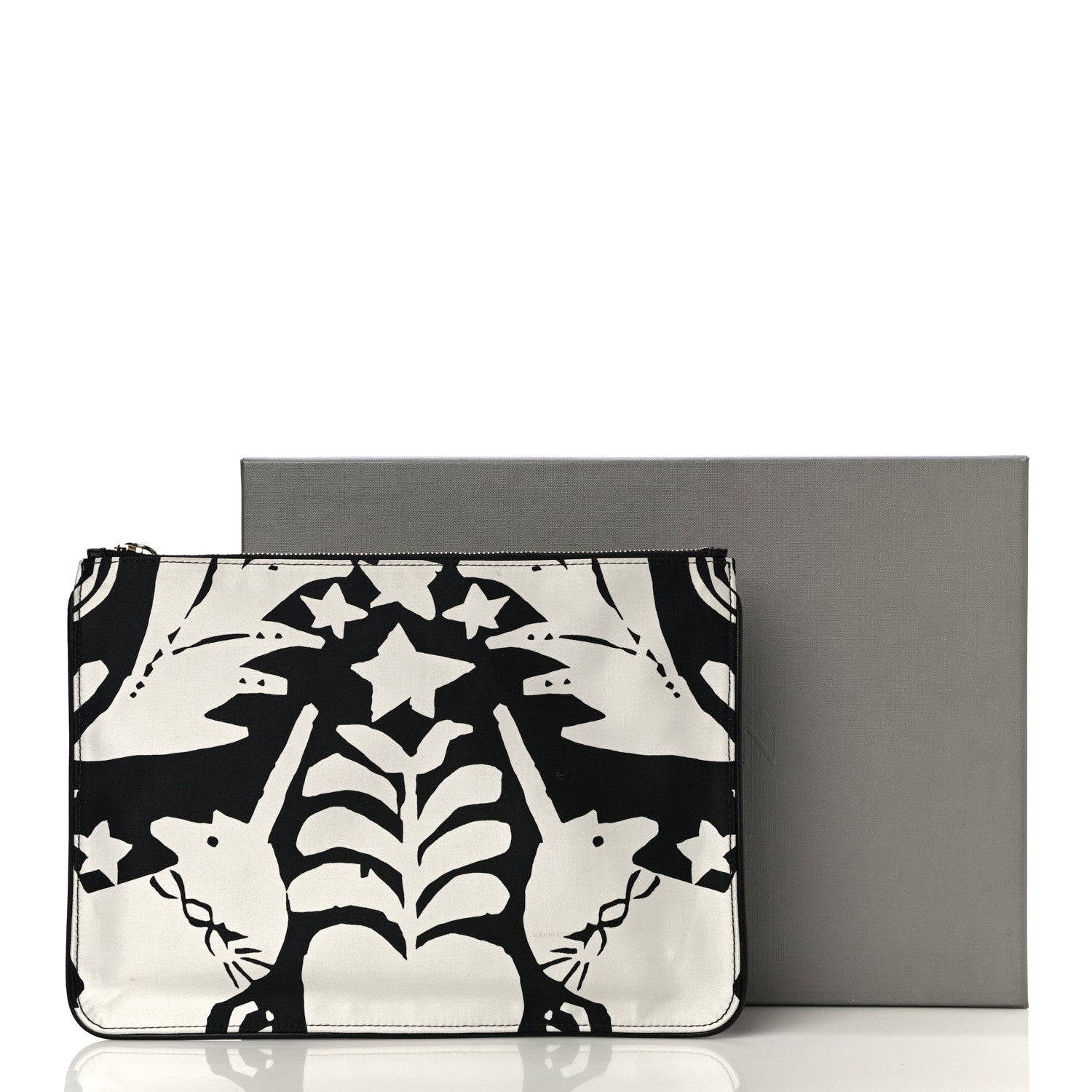 Alexander McQueen Silk Unicorn Print Skull Zip Pouch Black White 14 of 14