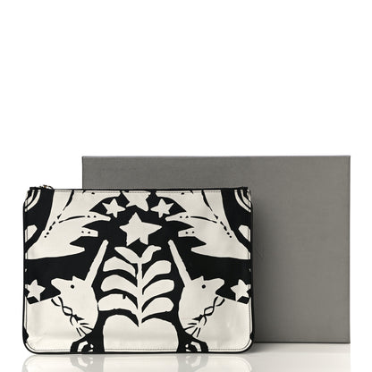 Alexander McQueen Silk Unicorn Print Skull Zip Pouch Black White 14 of 14