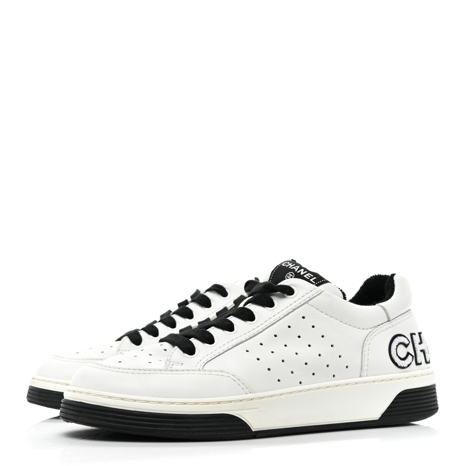 Chanel Calfskin Womens Logo Sneakers 40 White Black 3 of 12