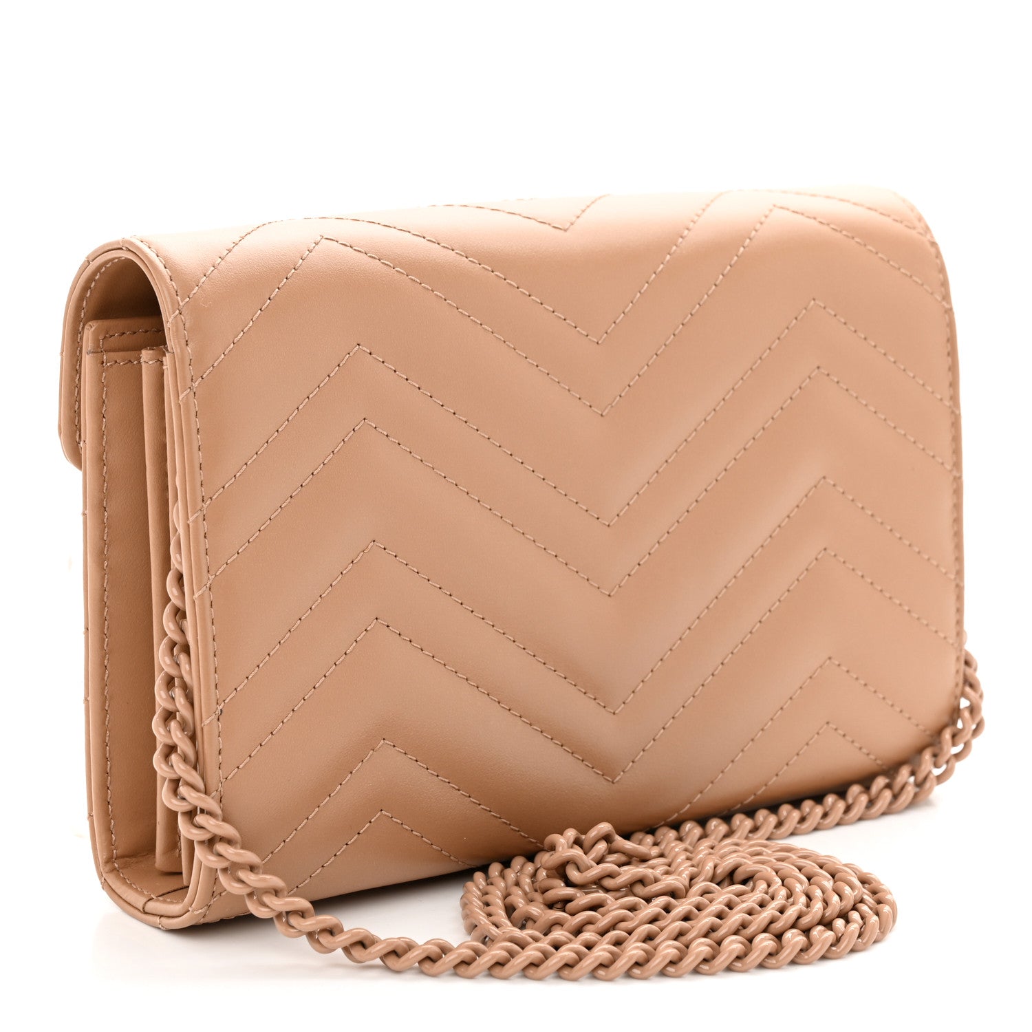 Gucci Calfskin Matelasse Monochrome GG Marmont Chain Wallet Camelia 2 of 10