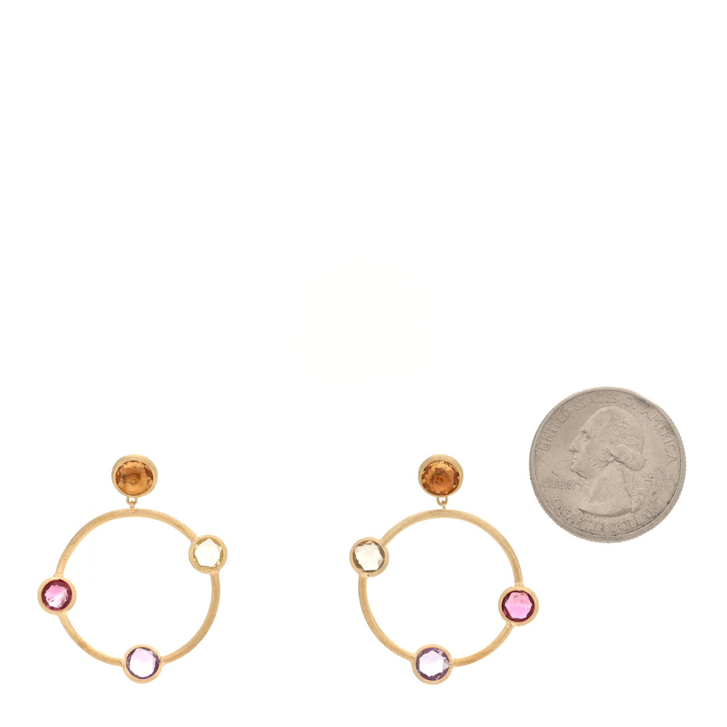 18K Yellow Gold Multi Gemstone Jaipur Circle Drop Earrings