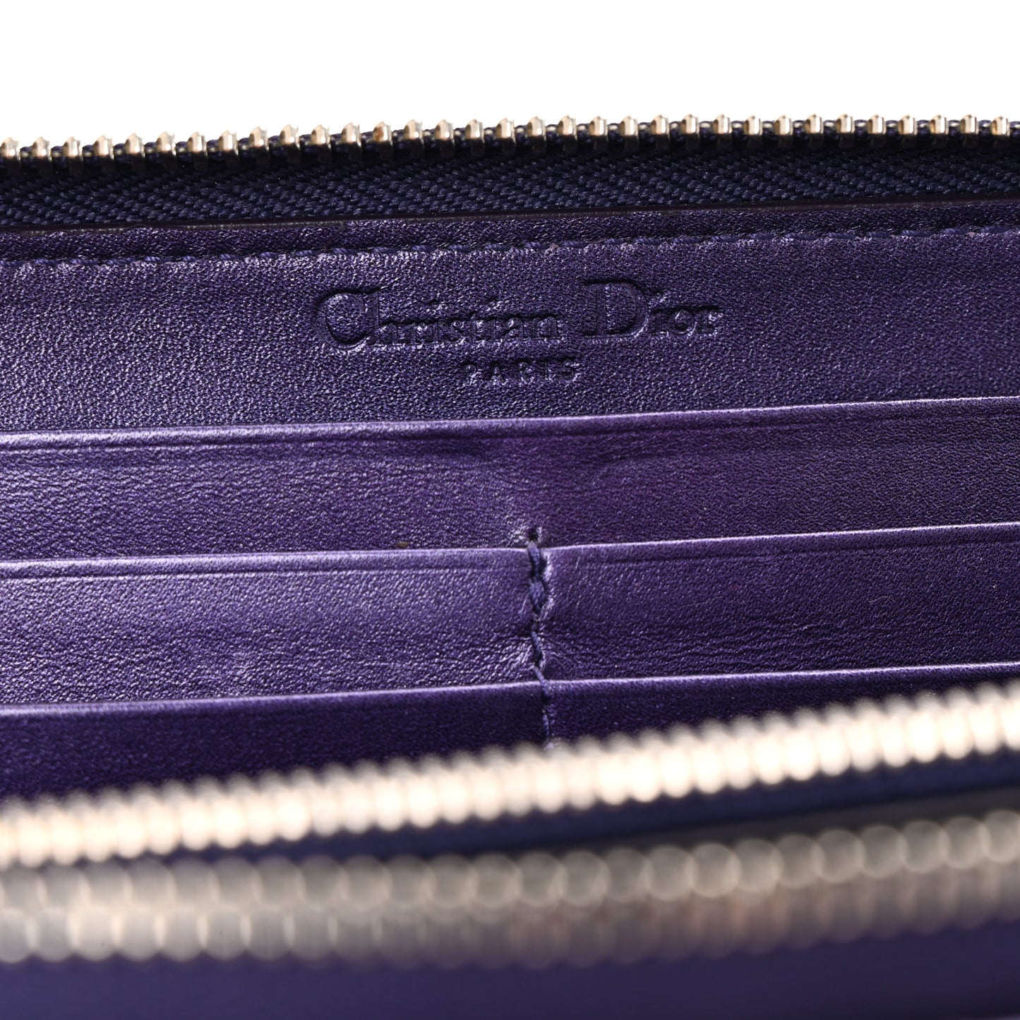 Metallic Lambskin Cannage Anselm Reyle Lady Dior Zip Wallet Purple Orange