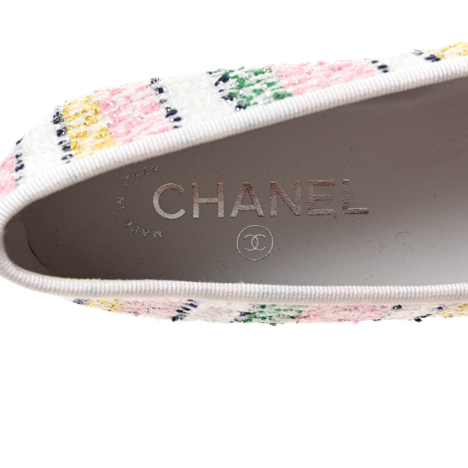 Chanel Tweed Sequin Grossgrain Cap Toe Striped Ballerina Flats 38.5 Multicolor 6 of 8