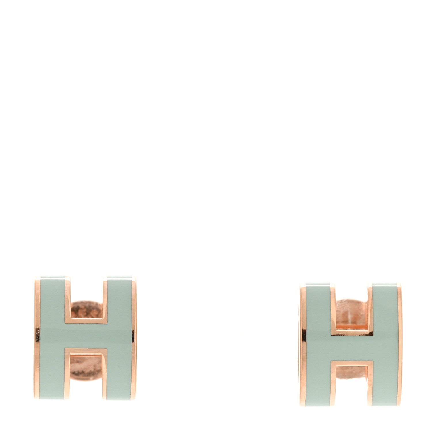 Hermes Rose Gold Lacquered Mini Pop H Earrings Bleu Zephyr 1 of 6