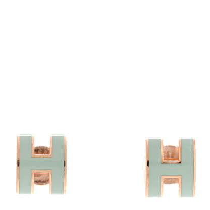 Hermes Rose Gold Lacquered Mini Pop H Earrings Bleu Zephyr 1 of 6