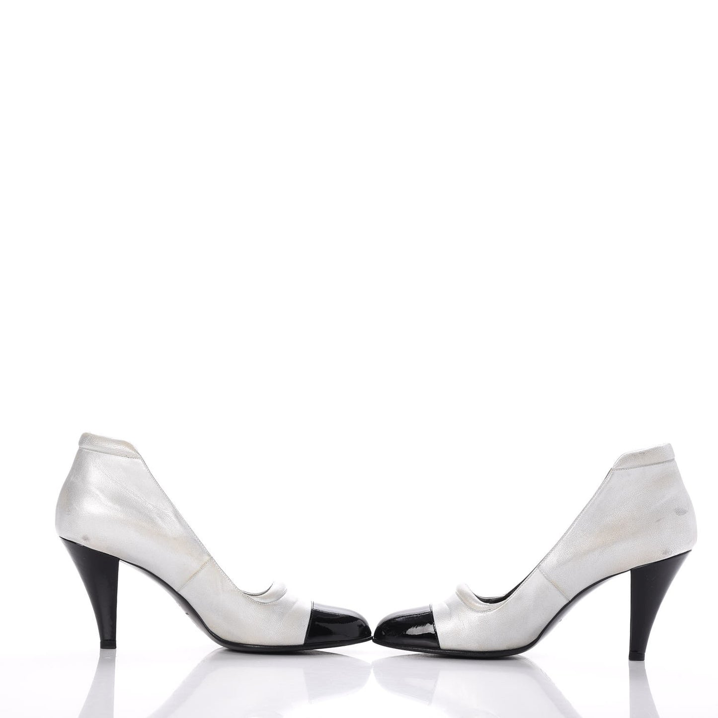 Metallic Lambskin Patent Cap Toe CC Pumps 39.5 Silver Black