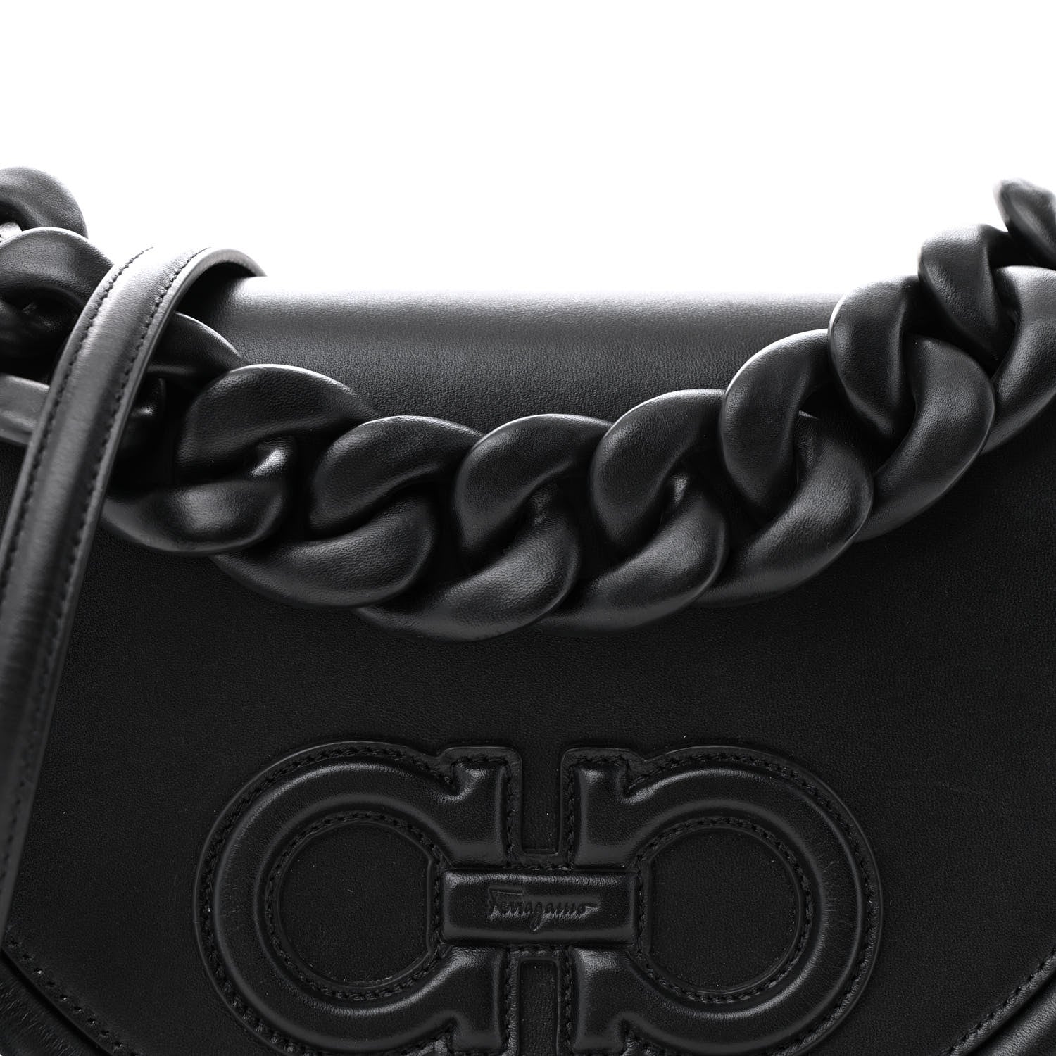 Salvatore Ferragamo Calfskin Aura Shoulder Bag Black 7 of 13
