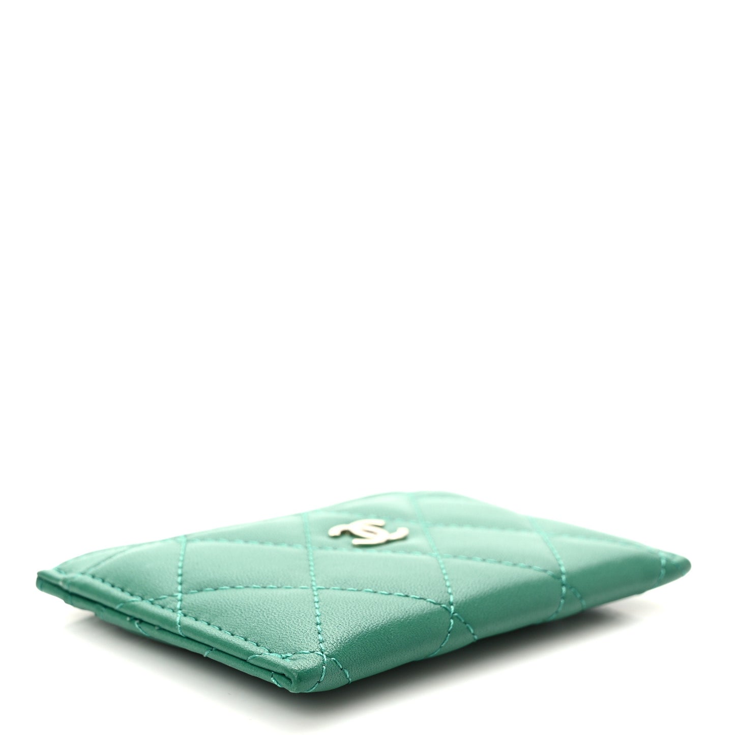 Lambskin Quilted Card Holder Green