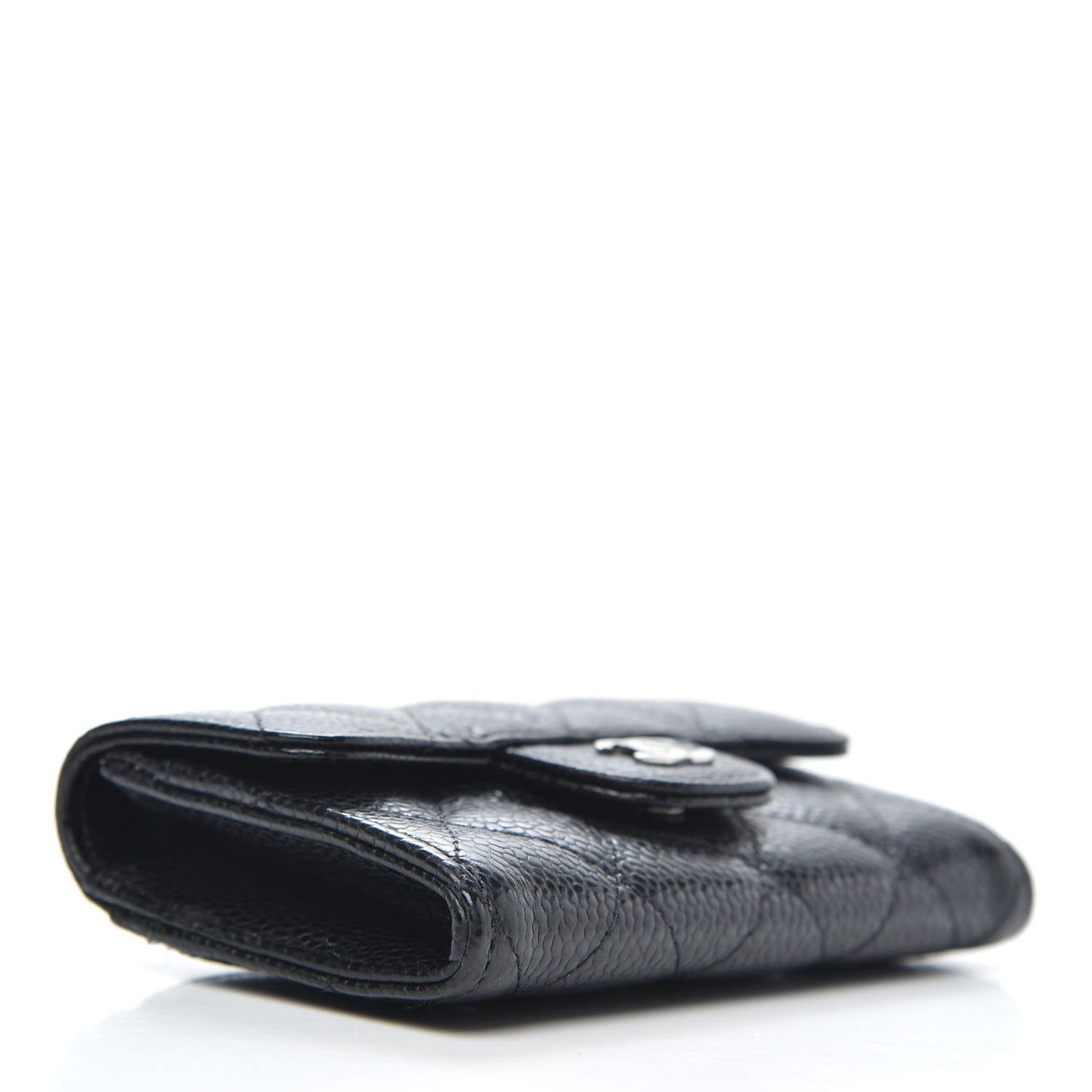 Caviar Quilted Flap Card Holder Wallet Black