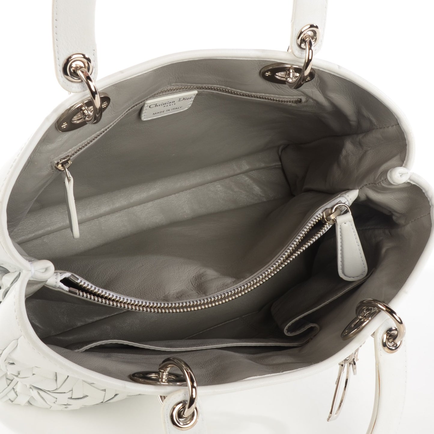 Lambskin Woven Lady Dior Avenue Tote White