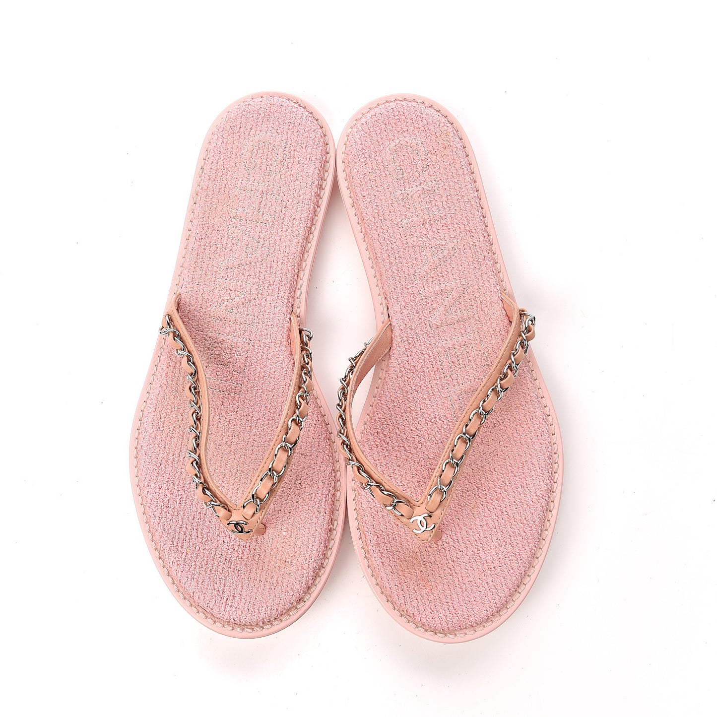 Calfskin CC Chain Thong Sandals Pink