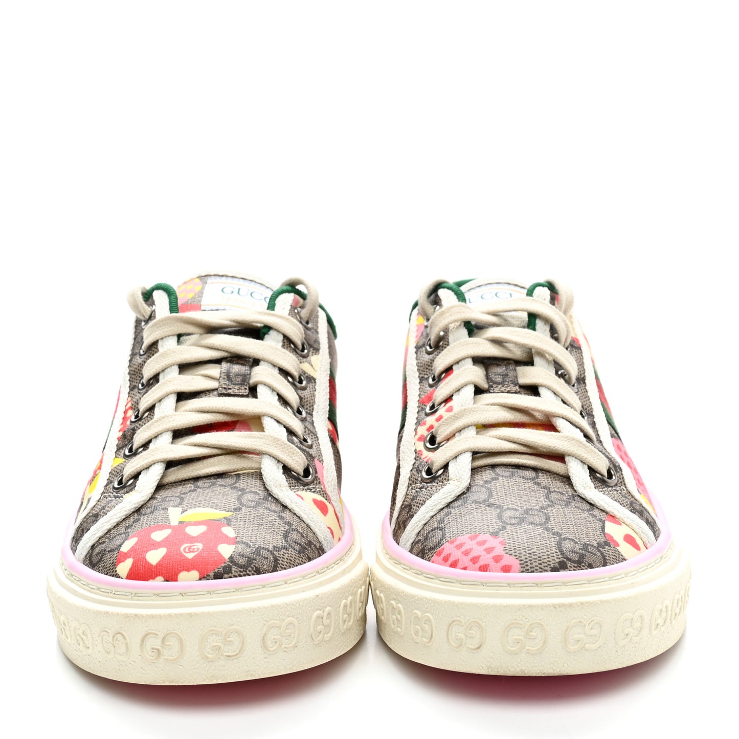 GG Supreme Monogram Les Pommes Web Womens 1977 Tennis Sneakers 38 Beige Ebony Mystic White